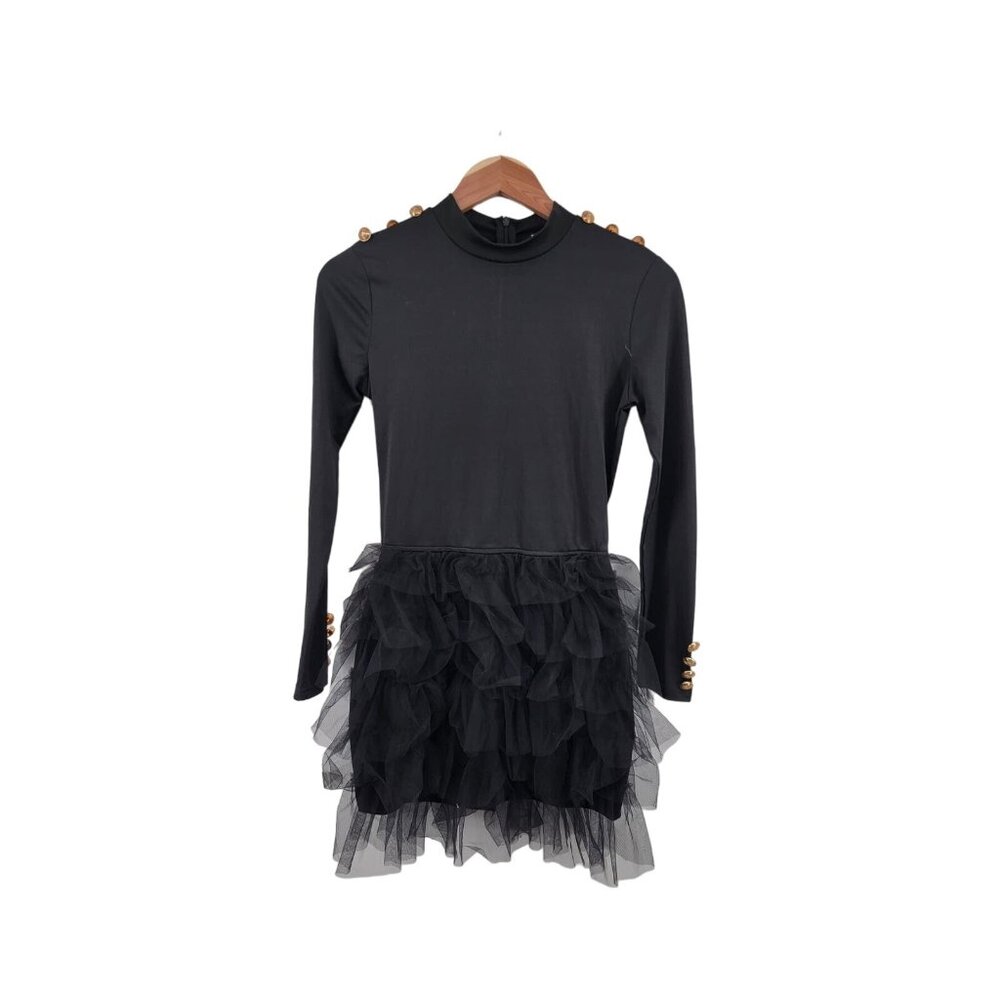 CBR Long Sleeved Ruffle Dress Small‎ Black